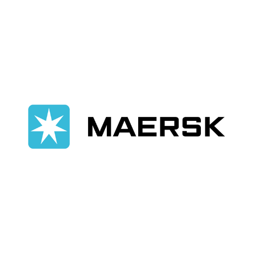 Showcasing clientele of WRDS - Maersk with its blue star logo in the freight shipping and logistics industry