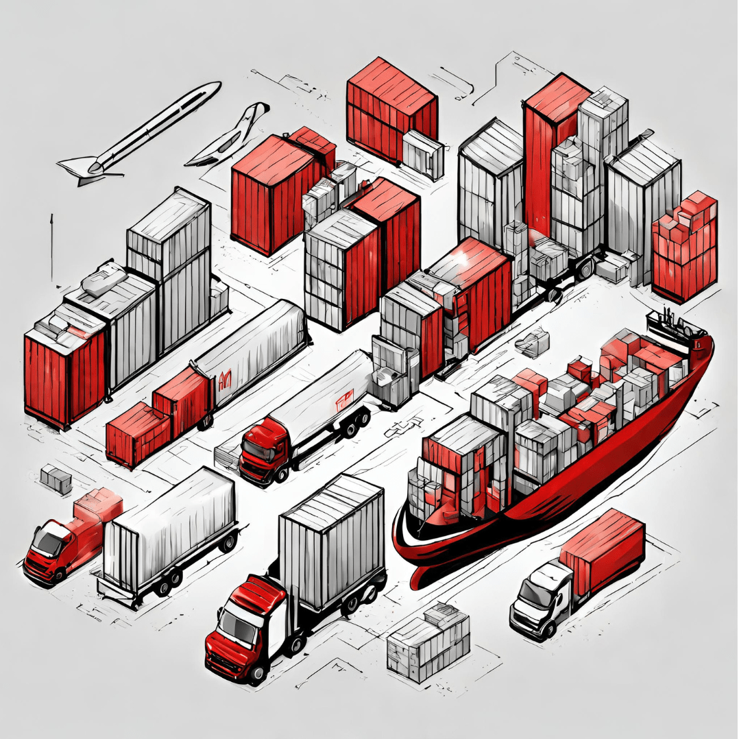 Image shows different aspects of freight logistics and shipping industry like containers, air freight, trucking, container ship, port activities, etc. This is meant to portray our wide array of content marketing services for shipping, logistics, and freight industry.
