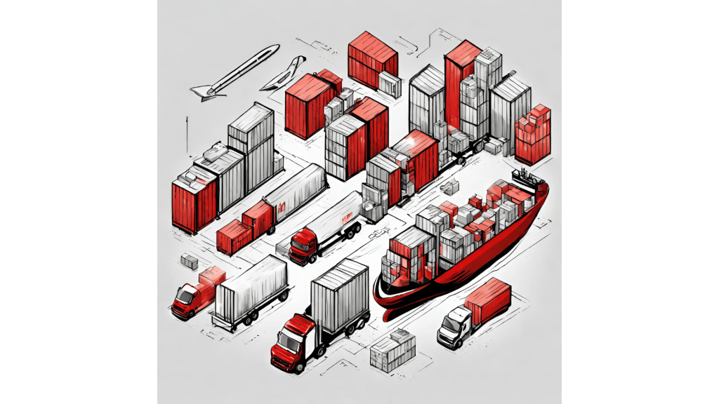 Image shows different aspects of freight logistics and shipping industry like containers, air freight, trucking, container ship, port activities, etc. This is meant to portray our wide array of content marketing services for shipping, logistics, and freight industry.