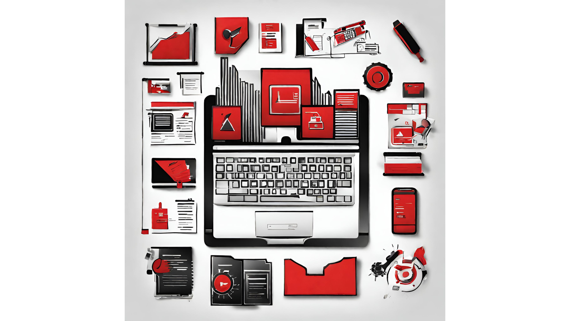 Image shows different aspects of different industries like marketing, health, fitness, media, film, digital apps, entertainment, music, industrial supplies, lead generation agency, lighting fixtures, etc. This is meant to portray our wide array of content marketing services for across miscellaneous industries.